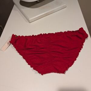 Womens Red Ruffled Swim Bottoms